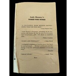 Word for Word by Andrew A Rooney Paperback Book Bestseller Newspaper Column